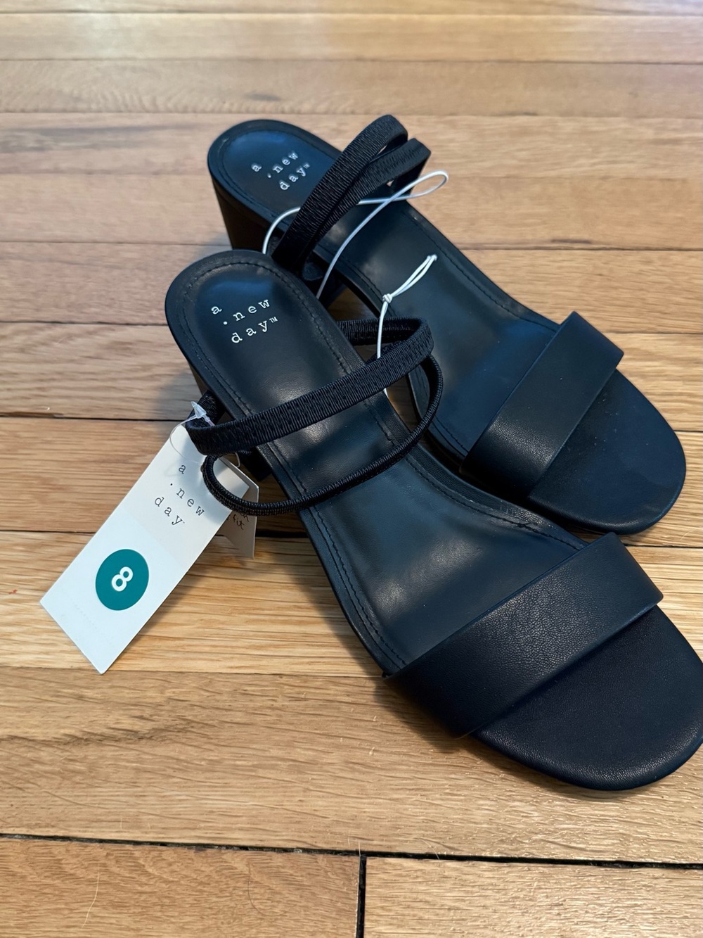 a new day Black Double-Strap Block Heel Mules
